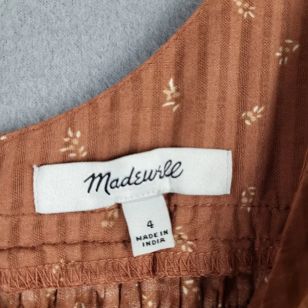 Madewell Size 4 Bubble Sleeve Smocked Peplum Top Orange Rust Cottagecore Prairie